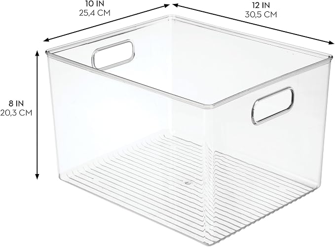 iDesign Storage Bin with Handles, 12" x 10" x 8", Clear