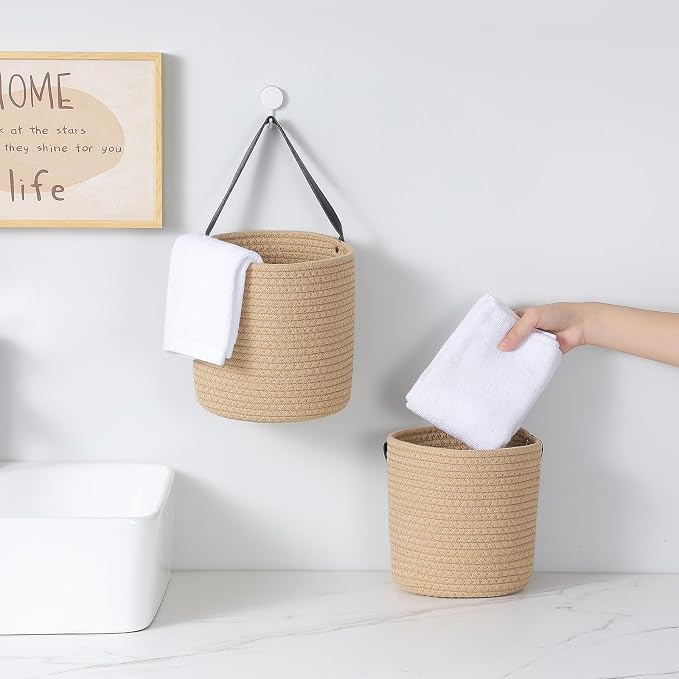 Hanging Leather Plant Pot Holder, Wall Hanging Planter Basket, Beige