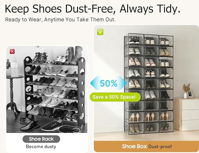 Kuject XX-Large Shoe Storage Boxes 12 Pack, Clear Stackable Shoe Organizer
