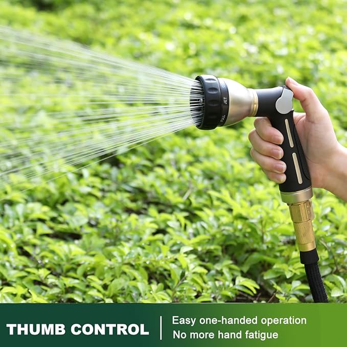 FANHAO Garden Hose Nozzle 100% Heavy Duty Metal, Water Hose Sprayer High Pressure with 8 Spray Patterns, Thumb Control, On Off Valve for Garden Watering, Car and Pet Washing