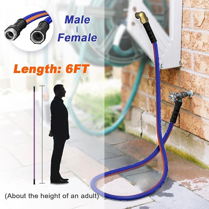 short garden hose 6 feet x 5/8Inch, short water hose with Swivel Handle, Heavy Duty, Flexible, Sturdy, Lightweight, Male to Female Fittings