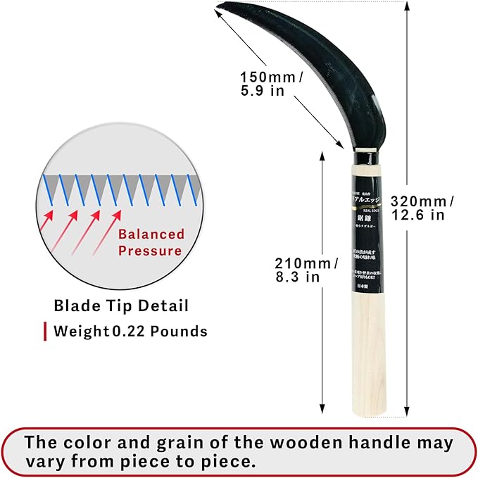 Japanese Harvest Sickle, Saw Sickle Hand Tool for Vegetable Harvesting, Rope Cutting and Field Work, Made in Japan by HONEN