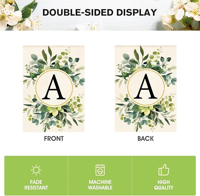 AVOIN colorlife Monogram Letter A Floral House Flag 28x40 Inch Double Sided Outside, Family Last Name Initial Yard Outdoor Decoration