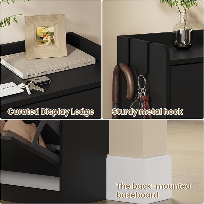 Shoe Cabinet Organizer with 3 Flip Drawers,Narrow Shoe Rack 23.6" W White