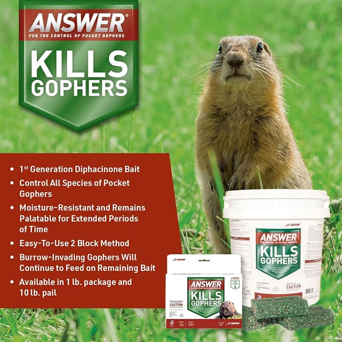 Answer Pocket Gopher Control – 16oz Rodenticide Bait for Effective Pocket Gopher Management, Easy-to-Use, Long-Lasting Protection | Grain-Based Rodenticide Bait; Place Directly in Active Burrows; Long-Lasting Pocket Gopher Control