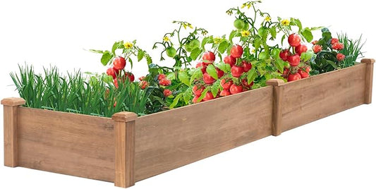 ketive Raised Garden Bed Without Legs 8x2Ft ft Large Elevated Wood Planter Box for Vegetables, Flowers, Herbs, and Succulents（Brown）