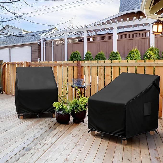 MR. COVER Patio Chair Covers Waterproof, Outdoor Furniture Covers for Rocking Chair, Heavy Duty Anti UV Chair Cover, Fits up to 32"W x 42"D x 35"H, Air Vent and Handles Included,Black, 2 Pack