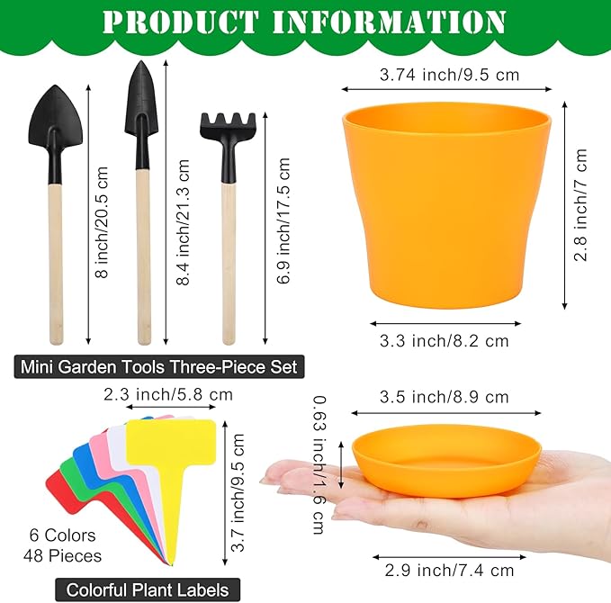 Hahood 48 Pack Plastic Planters 4 Inch Flower Plant Pots Indoor Set Thickened Seedling Nursery Pots Seed Starting Pots with Drainage Holes Saucers, Mini Garden Tools for Home Office Garden, Multicolor