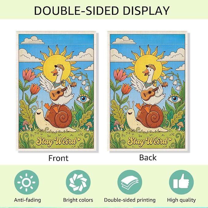 RZHV Stay Weird Double-Sided Garden Flag for Outdoor House Yard Sign Garden Decor Parade, Funny Snail Silly Goose Sun House Patio Outdoor Banner Decoration, Diversity Inclusion Yard Sign