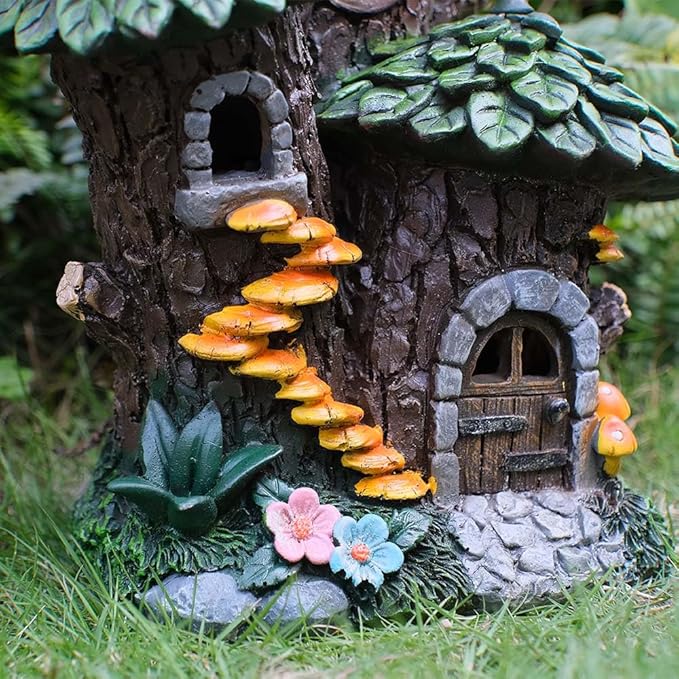 Zayton Solar Garden Treehouse Outdoor Statues Yard Resin Decoration Gift Handmade Housewarming Gift for Patio Yard Lawn Waterproof Cracking