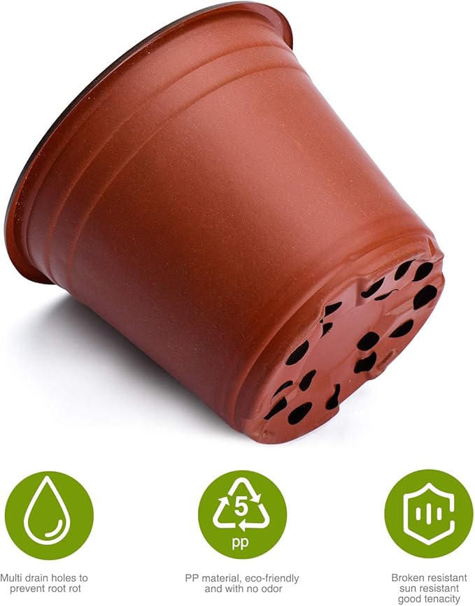 Delxo 50Pcs 6" Reusable Plastic Nursery Pots, Waterproof Planter Pots with Drain Holes, Indoor Seedling Starter Pots for Plants, Gardening, Red