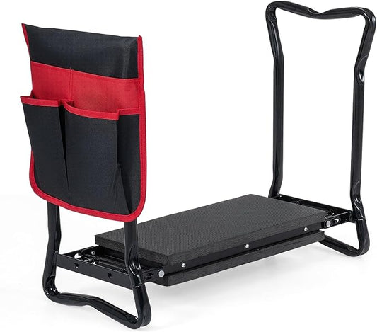 2-in-1 Garden Kneeler and Seat, Folding Garden Seat w/EVA Foam Kneeling Pad & Removable Tools Pouch, Sturdy Steel Frame, No Assembly, Portable Heavy Duty Garden Stool for Women Men Seniors