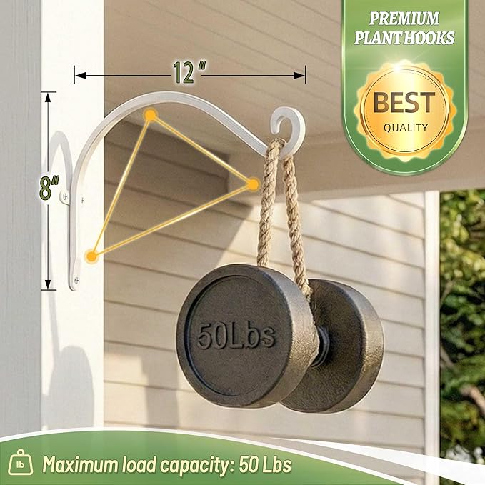 AJART Hanging Plant Bracket for Plant Hangers Outdoor (4 Pieces -12 inch) More Stable and Sturdy White Plant Hooks
