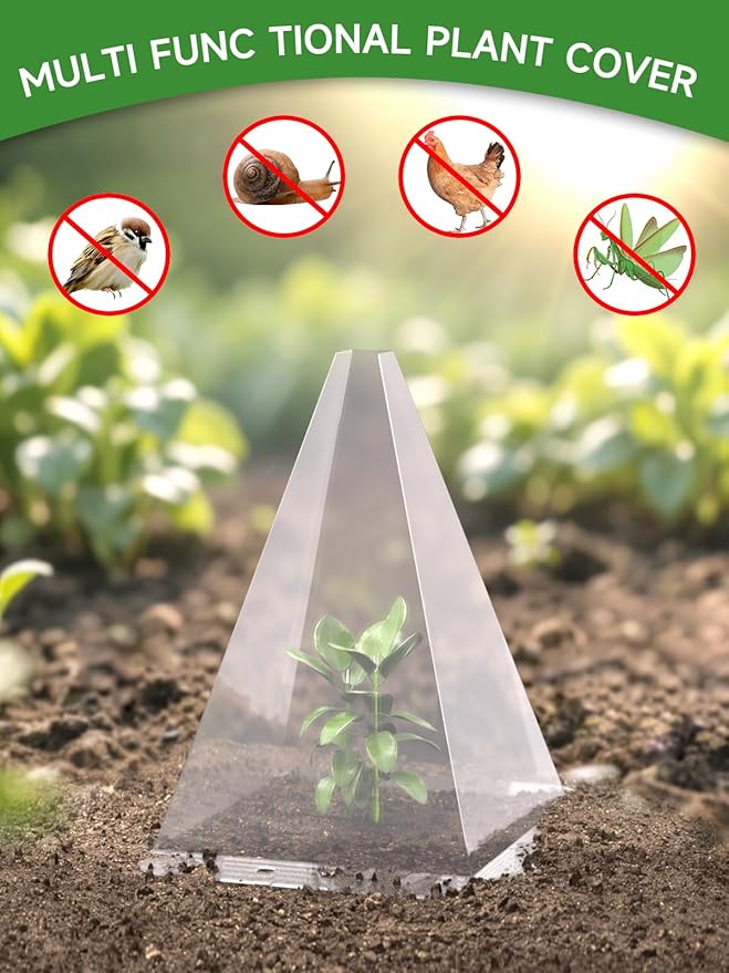 10 Pack Garden Cloches for Plants - Clear Reusable Plastic Seedling Covers with 20 Metal Stakes - Mini Greenhouse Plant Bell Covers for Frost, Sun, Pests Protection(7.8" x 11")