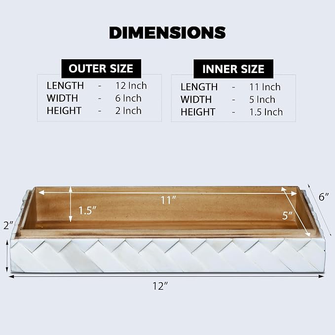 Handicrafts Home Large Decorative Storage Box 12x6– Coffee Table Organizer Box, Modern Home Décor Accent, Keepsake Memory Box, Jewelry Storage Box, Boho Decorative Box with Lid for Shelf, Mantle Decor