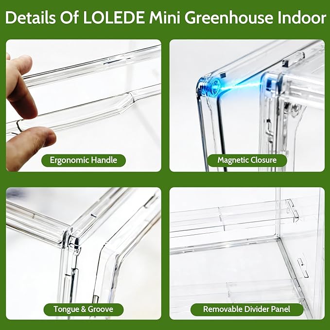 Clear Mini Greenhouse Indoor, Small Stackable Tabletop Portable Green House with Magnetic Door for Plant Seed Germination, Home Gardening Display,etc. (14.2x8.7x10.6in, 1 Pack)