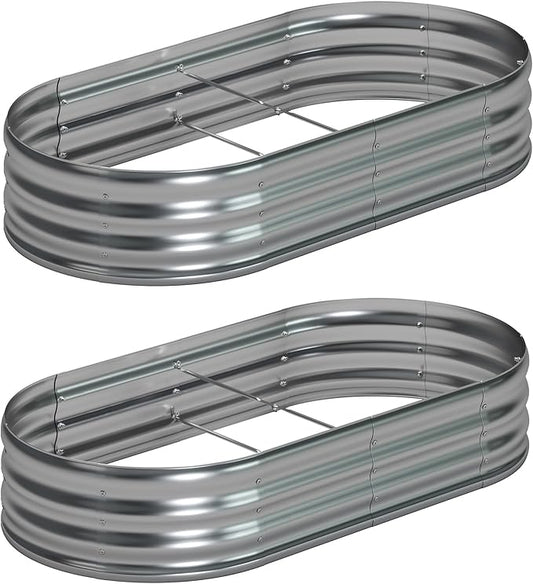 Foxlang 6x3x1ft(2 Pack) Galvanized Oval Raised Garden Bed,Outdoor Planter Box Metal Patio Kit Planting Bed for Vegetables Flowers Herb,Silver