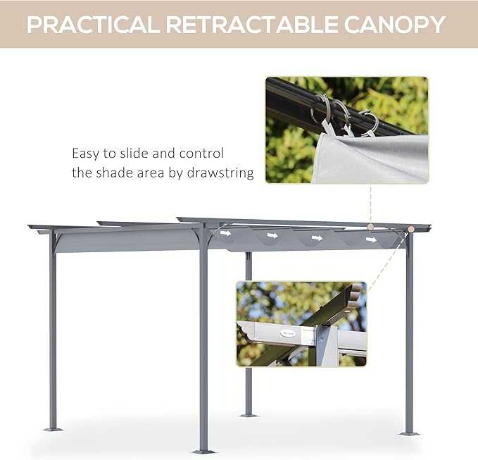 Outsunny 11.5' x 11.5' Outdoor Retractable Pergola Canopy, Metal Patio Shade Shelter for Backyard, Porch Party, Garden, Grill Gazebo, Gray