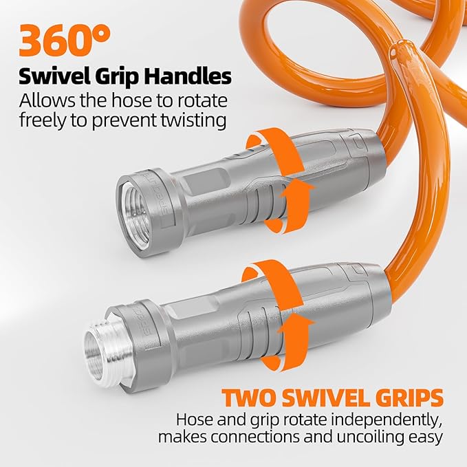 SPECILITE 3/8” Lightweight Coil Garden Hose 100 FT, EVA Retractable Curly Water Pipe with 6-Pattern Spray Nozzle for Boat, Greenhouse, Yard, Patio (Orange)