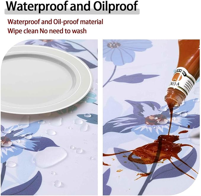 Round Tablecloth Waterproof Fitted Cute Table Cloth Summer Fall Outdoor Circle Cover for 45-54" Tables Dining Kitchen Apartment Set Long Trips Car Travel Essentials Kids Party Decor Gifts