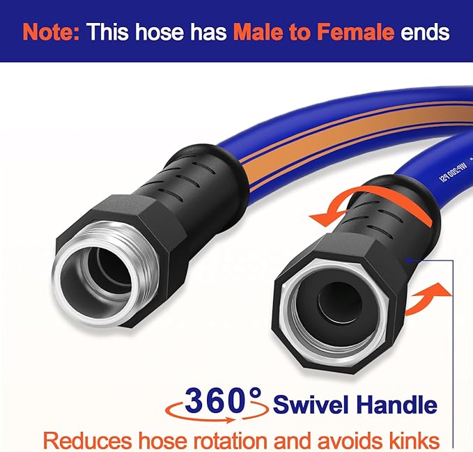 garden leader hose 3 ft x 5/8", Male to Female Fittings, Hose Reel Leader Hose, short water hose with Swivel Handle