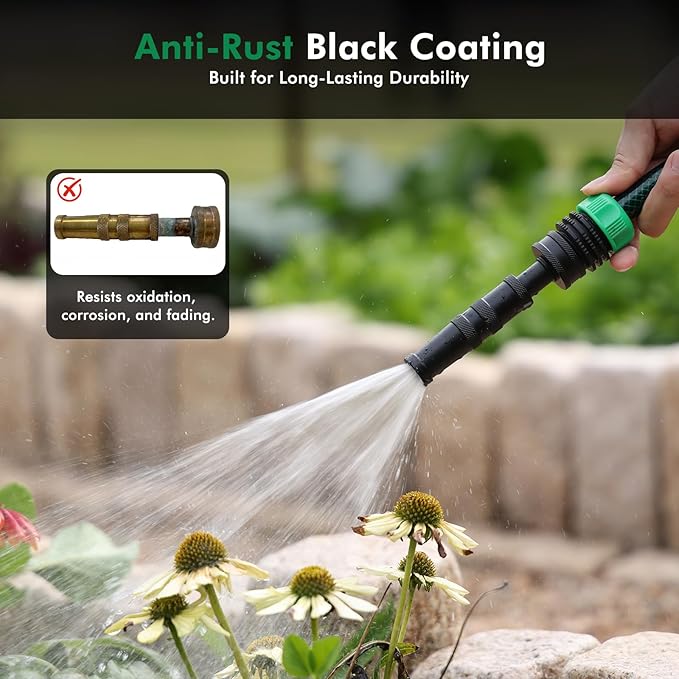 RESTMO 100% Solid Brass Adjustable Twist Hose Nozzle with Anti-Rust Coating, Heavy Duty High Pressure Water Hose Nozzle with 3 Spray Patterns for Garden Watering, Car Washing, Patio & Floor Cleaning