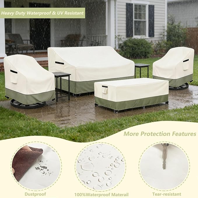 Patio Furniture Covers 4 Piece Set,600D Heavy Duty Waterproof Outdoor Furniture Covers,for Outdoor Couch, Swivel Rocker Chair, Coffee Table