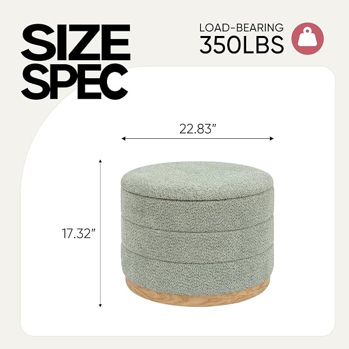 Round Storage Ottoman with Tray, Chenille Folding Foot Rest Coffee tabele for Living Room Bedroom Dorm,Wood Grain Leather