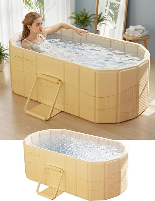 Portable Bathtub Ice Bath Tub - Foldable Collapsible Bathtub for Adult Shower Bathroom Hot SPA Soaking Cold Plunge Tub Freestanding Bathtub 47"Lx22"Wx20"H White