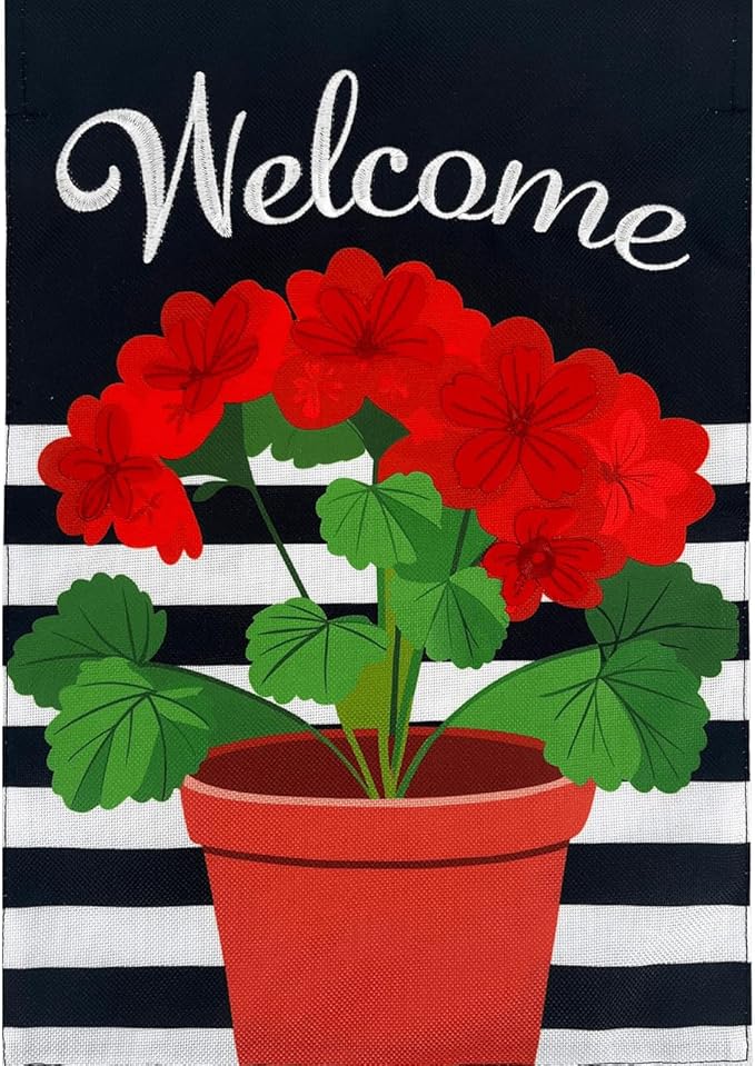 Briarwood Lane Potted Red Geraniums Burlap Garden Flag