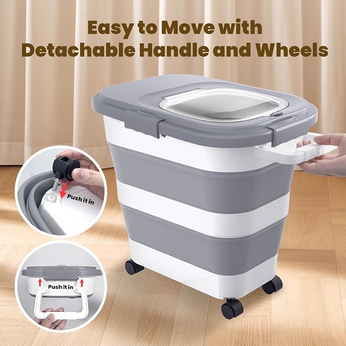 HOYTAMDA 25-35Lbs Collapsible Rice Container,Food Storage Containers Wheels