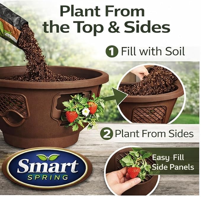 Ultimate Hanging Baskets - Strawberry, Tomato, Flower, and Herb Outdoor Planters - Use Garden Pots for Growing Plants Outside On A Deck, Fence, or Balcony (Mocha 2pk)