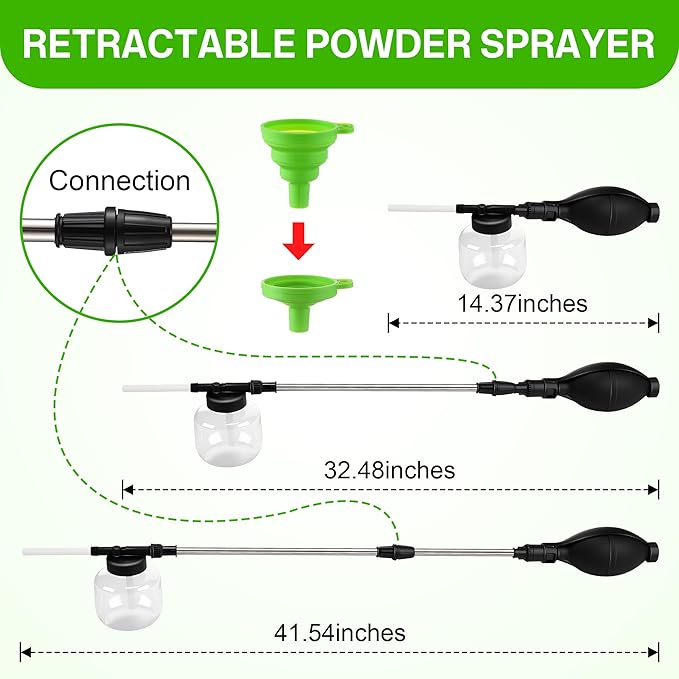 Qualirey Diatomaceous Earth Powder Duster, Extendable 16.5" to 26.2" Bulb Sprayer Pesticide, Powder Duster for Pest Control with 8.8OZ Bottle, Garden Sprayer for Organic Gardening Agricultural Supply
