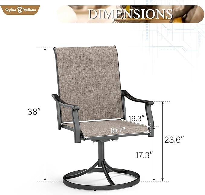 Sophia & William Patio Dining Chairs Set of 4, Outdoor Swivel Chairs with Breathable Textilene Fabric, Rustproof for Lawn Garden Support 350lbs