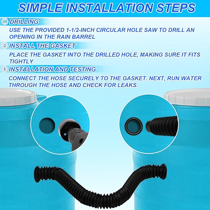 2pcs Rain Barrel Hose Connector, 1.25" D Stretchable Downspout Diverter Adapter Link 2 Rain Water Barrels for Outdoor Garden Home Use Storage More Rainwater