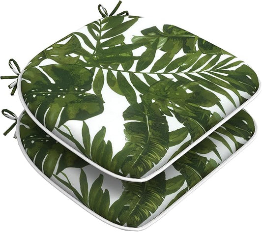 DYTXIII Set of 2 Outdoor Chair Cushions with Ties,Water Repellent Patio Chair Pads 17"x 16" for Outdoor Furniture,Round Corner Seat Cushions for Garden Yard Kitchen Palm Green