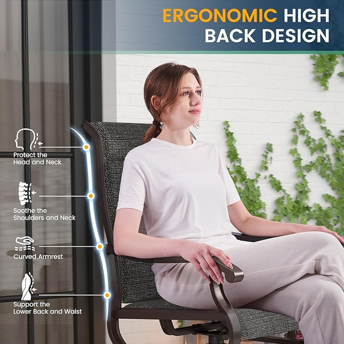 Amopatio Padded Swivel Patio Chairs Set of 6, Outdoor Dining Chairs with Ultra Soft Textilene High Back Seat & Metal Rocker Frame, for Backyard Deck Lawn Garden (Dark Grey)