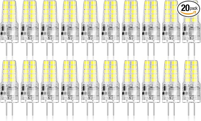 BUBO 20 Pack G4 LED Bulb 2W Equivalent 30W 6000K Daylight 250 Lumens 360°Beam Angle, T3 Halogen Bulb Replacement Landscape Bulbs, AC/DC 12V Led Lights G4 Bi-Pin Base for Outdoor Landscape Lighting
