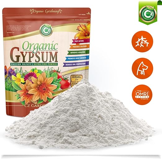 Organic Gypsum Powder 10LB - Made in USA - OMRI Listed - Calcium Sulfate Dihydrate - Garden Soil Amendment Fertilizer for Lawns, Plants, Mushroom Cultivation. Calcium & Sulfur. Cures Blossom End Rot