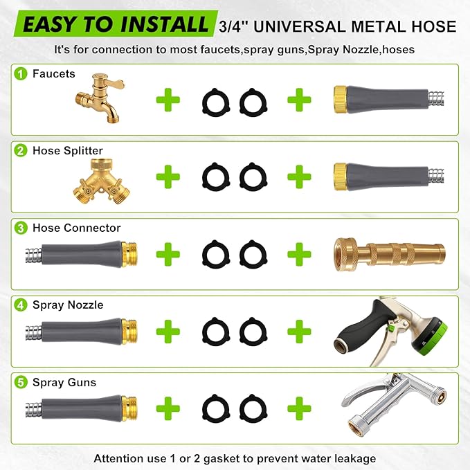 Metal Garden Hose 10 Ft Stainless Steel Short Water Hose with Metal Connector Flexible Leakproof Garden Hoses, Lightweight, Rust Proof, Puncture Proof Water Pipe for Hose Reel Yard Lawn Outdoor RV