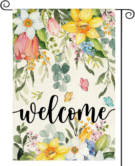 AVOIN colorlife Spring Flowers Garden Flag 12 x 18 Inch Double Sided, Seasonal Welcome Yard Outdoor Flag