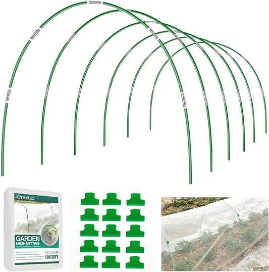 joyhalo 36pcs Garden Hoops for Raised Beds, Garden Mesh Netting Kit with 10x30 Ft Garden Net, Bird & Cicada Netting for Trees, Garden Mesh Protection for Greenhouse, Vegetable