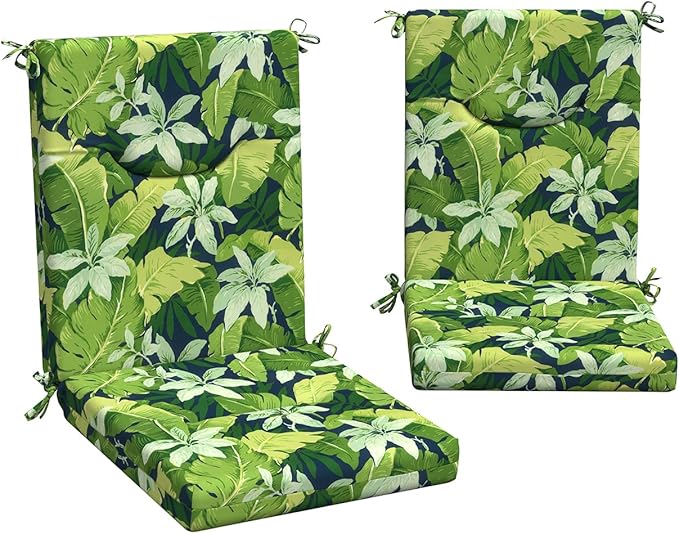 DYTXIII Outdoor High Back Chair Cushions Set of 2, 44x20 in Water Repellent Patio Seat Cushions with Elastic Sponge, All Weather Cushions for Rocking, Dining Chairs, Patio Furniture - Jungle Leaves