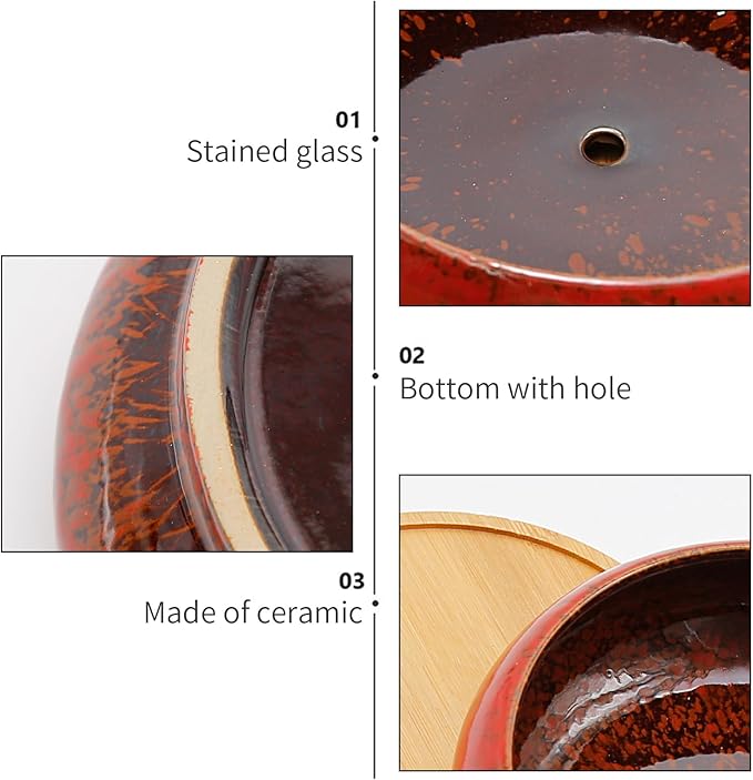7.4 inch Ceramic Bonsai Pots with Trays Shallow Planters, Succulent Planters with Drainage Hole, Round Large Shallow Pots, Bonsai Pots Garden Decorative Cactus Stand Flower Container (Red)