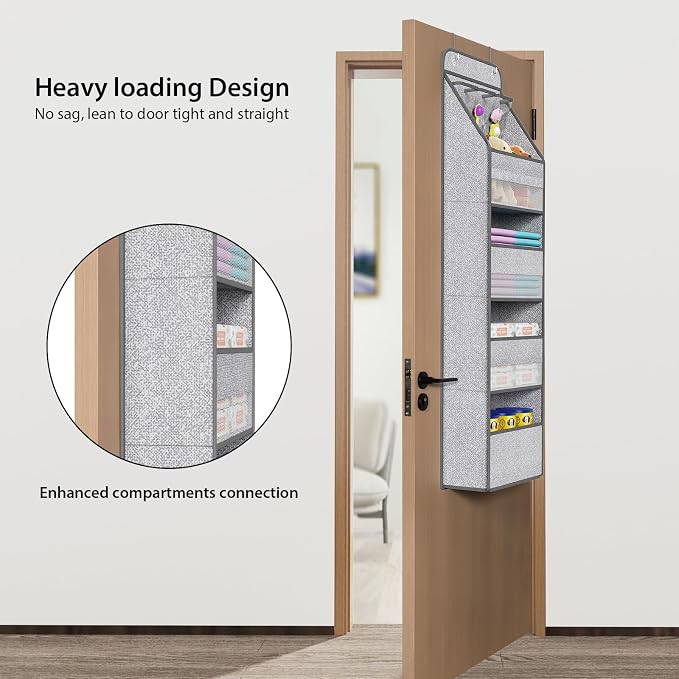 Univivi Over Door Hanging Organizer for Baby Nursery, Grey Pattern, 5-Shelf