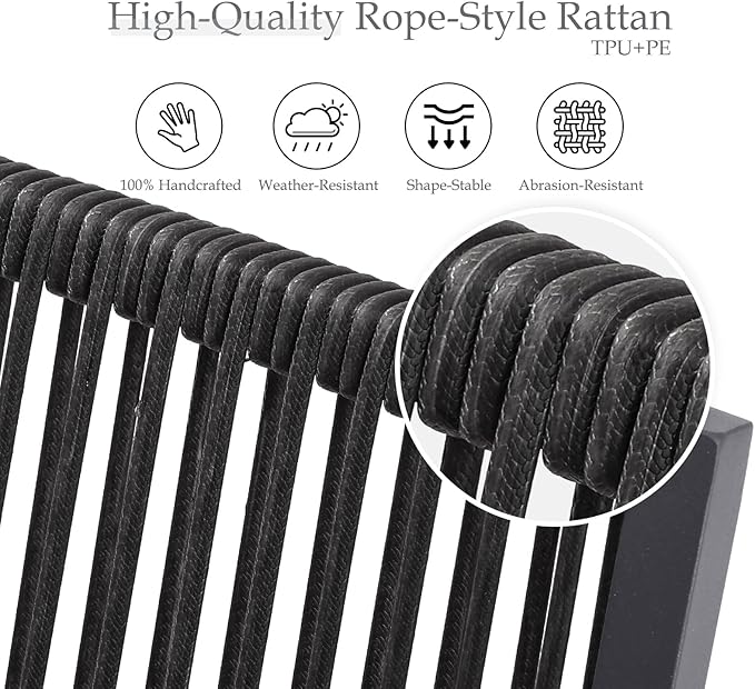 Outdoor Patio Wicker Rattan Dining Chairs, Heavy-Duty Wrought Iron Frame Supports 300lbs, Ergonomic Backrest, Detachable Breathable Cushion, for Garden & Porch, Dark Gray, Set of 8
