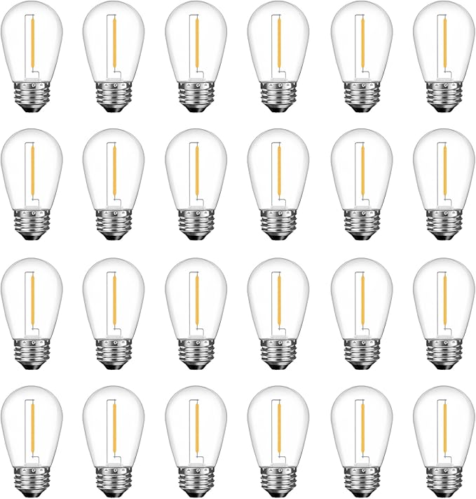 GvvooHome LED S14 Replacement Light Bulbs for Patio String Light, Shatterproof & Waterproof Hanging Light Bulbs for Outdoor String Lights, Dimmable, E26 Base, 24 Pack