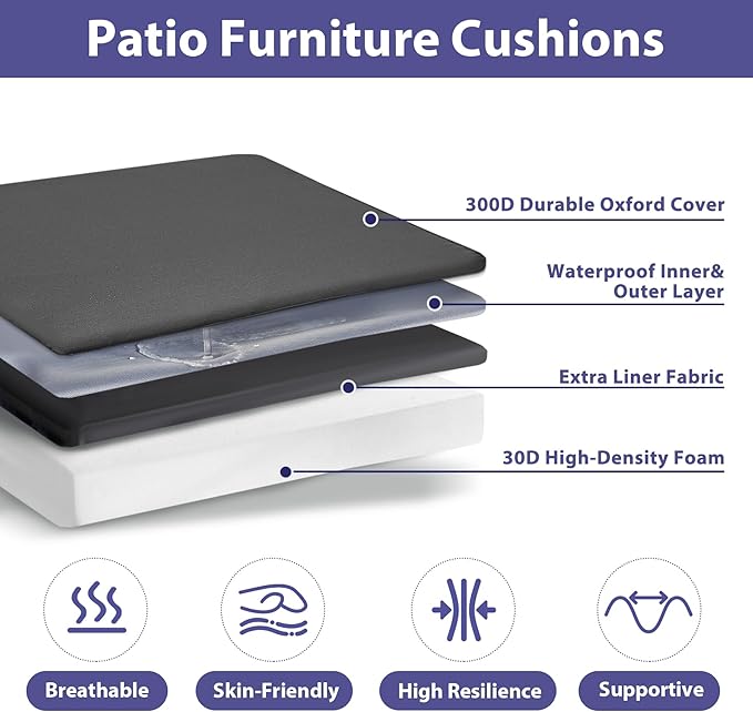IPYNBAP Outdoor Chair Cushions Set of 4,Waterproof Outdoor Seat Cushions for Patio Furniture,Patio Chair Cushion with Handle and Ties, Square Out Door Chair Pads,17" x 16" x 2", Dark Grey