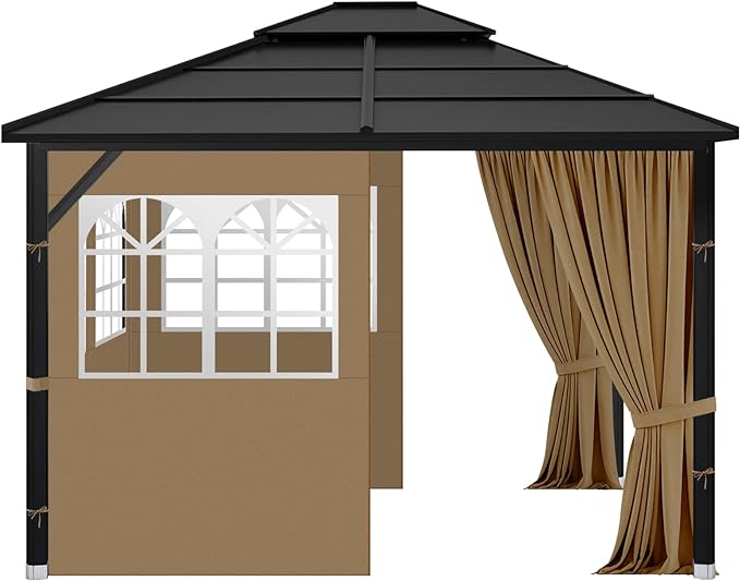 Gazebo Privacy Curtains 10' x 10' with PVC Windows, 4-Panels Side Wall with Zipper Universal Replacement for Patio, Outdoor Canopy, Garden and Backyard