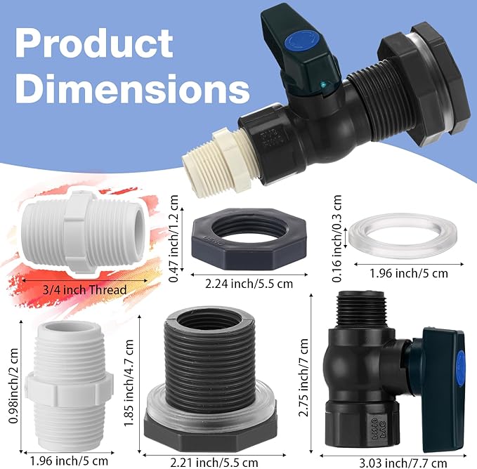 Tujoe 4 Set Rain Barrel Kit Barrel Spigot Kit 3/4 Mesh Cover with Drawstring PVC Barrel Spigot Brass Faucet Kit Bulkhead Fitting Hose Faucet Adapter Thread Seal Tape for Rain Barrel Water